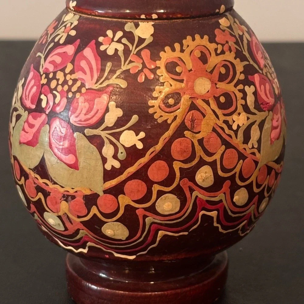 Wooden Handpainted Pink & Brown Floral 9